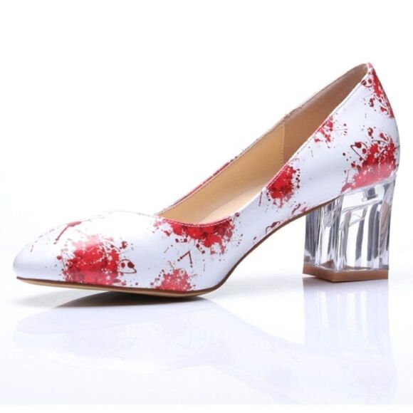 Reindee Lusion White Red Splatter Transparent Block Mid Heel RoundToe Size 5 NEW - Picture 13 of 14